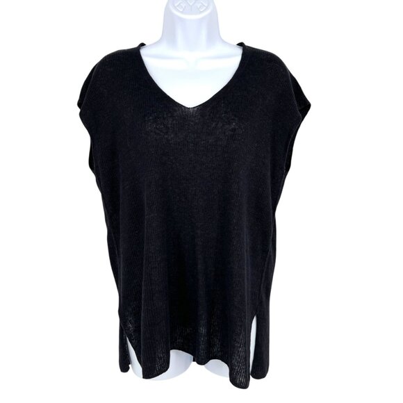 Eileen Fisher Organic Linen Delave Rib V-Neck Top Graphite Size XXS - Picture 1 of 11